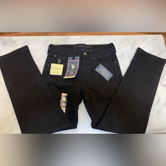 NWT U.S. Polo Assn. Straight Fit Black Jeans Size 7 Kids/boys 24/7 Stretch NEW - Picture 1 of 8